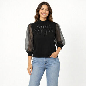 89th+Madison Womens Sweater Size Small Black Puff Sleeve Romantic Goth Chic Top